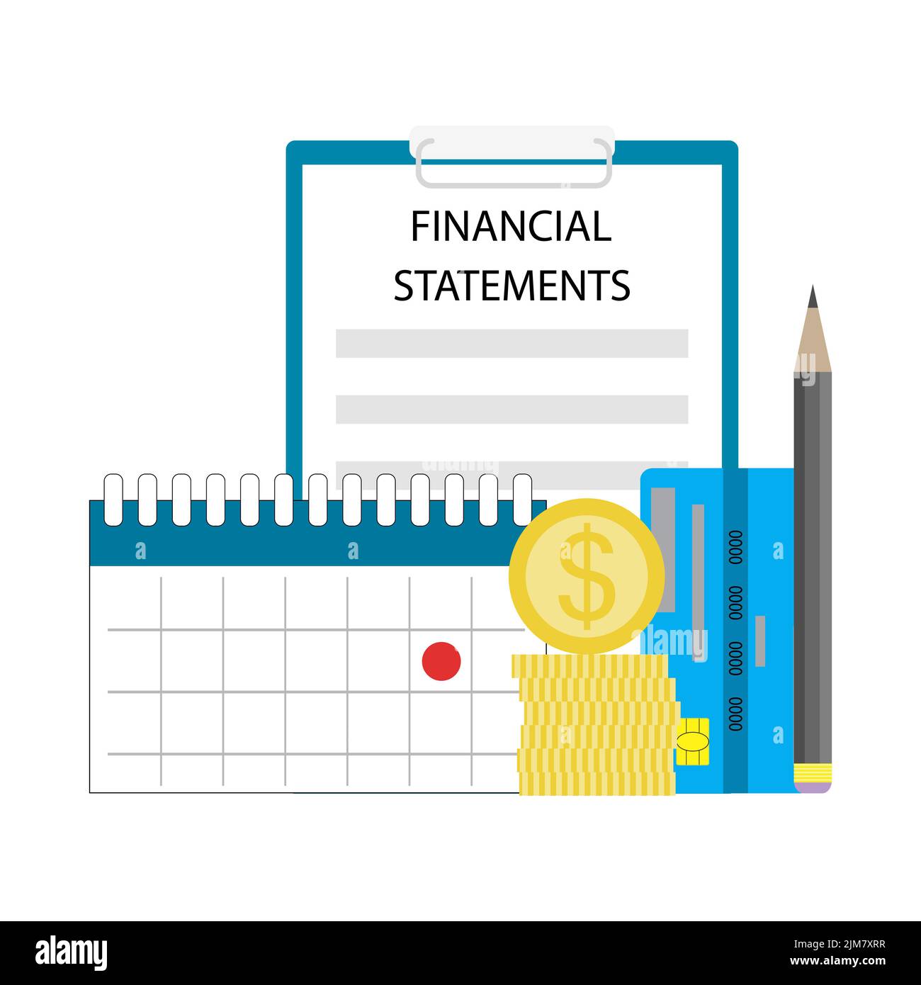Financial statement monthly, budget planning and final report. Vector illustration. Monthly accounting budget, tax plan, data managment, pay checklist Stock Photo