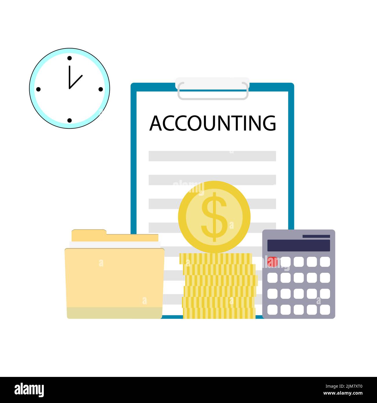 Accounting and bookkeeping concept, calculation financial report. Vector illustration. finance managment, economy analysis, icon business concept, off Stock Photo