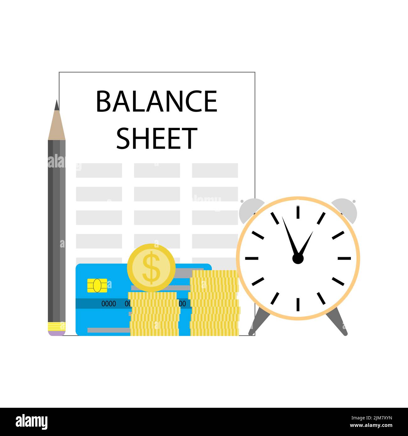 Balance sheet of company, audit finance and plan budget. Vector illustration. Analysis budget risk, statment story, monthly checklist, data statistics Stock Photo