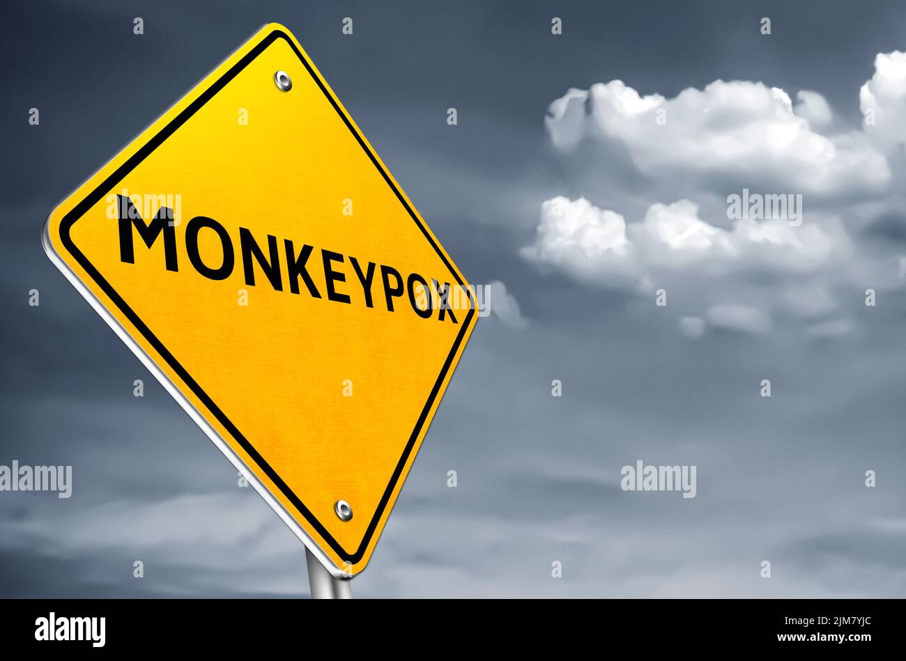 Monkeypox - yellow road sign warning Stock Photo