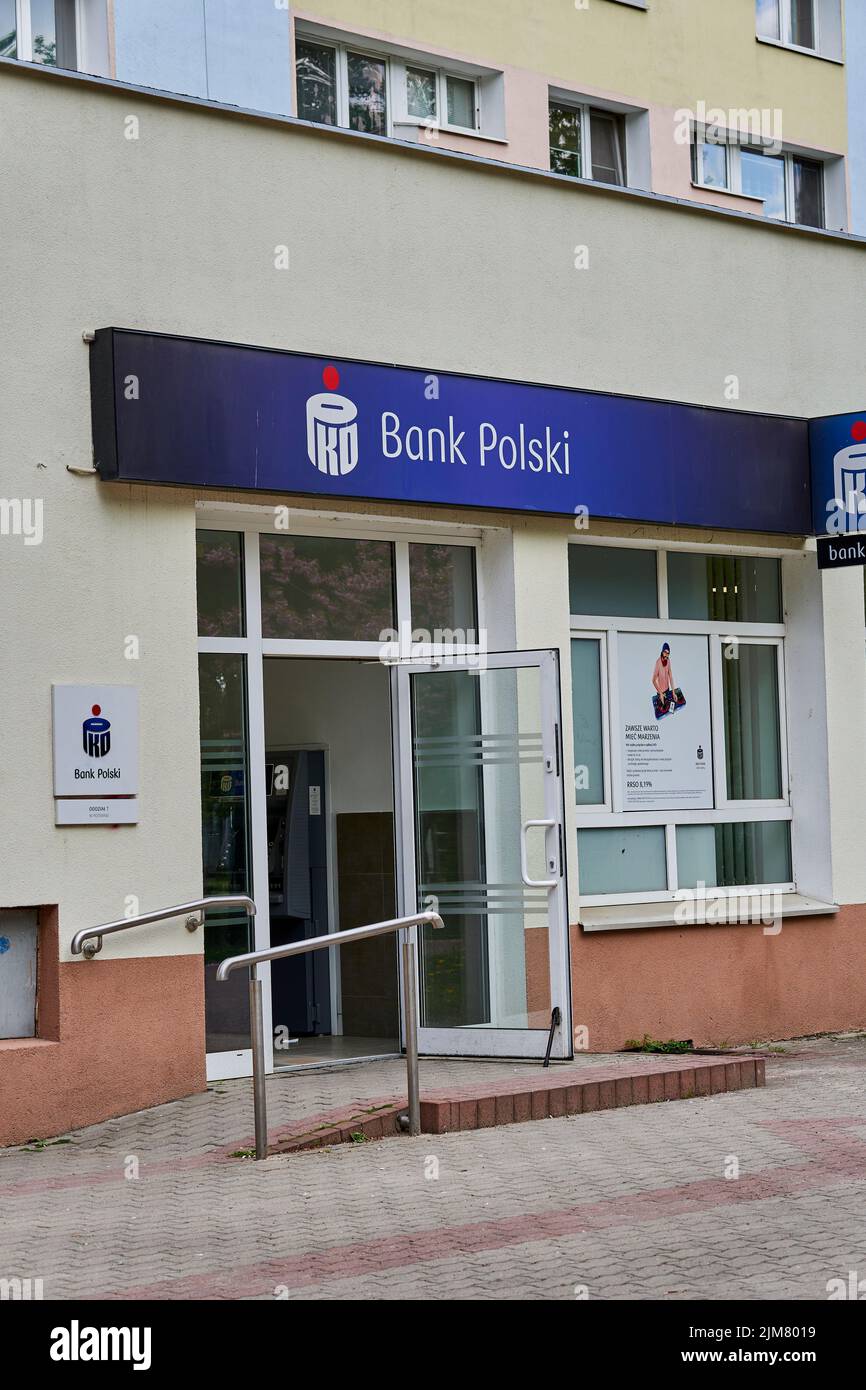 A front entrance of a PKO Bank Polski office in Poznan, Poland Stock Photo