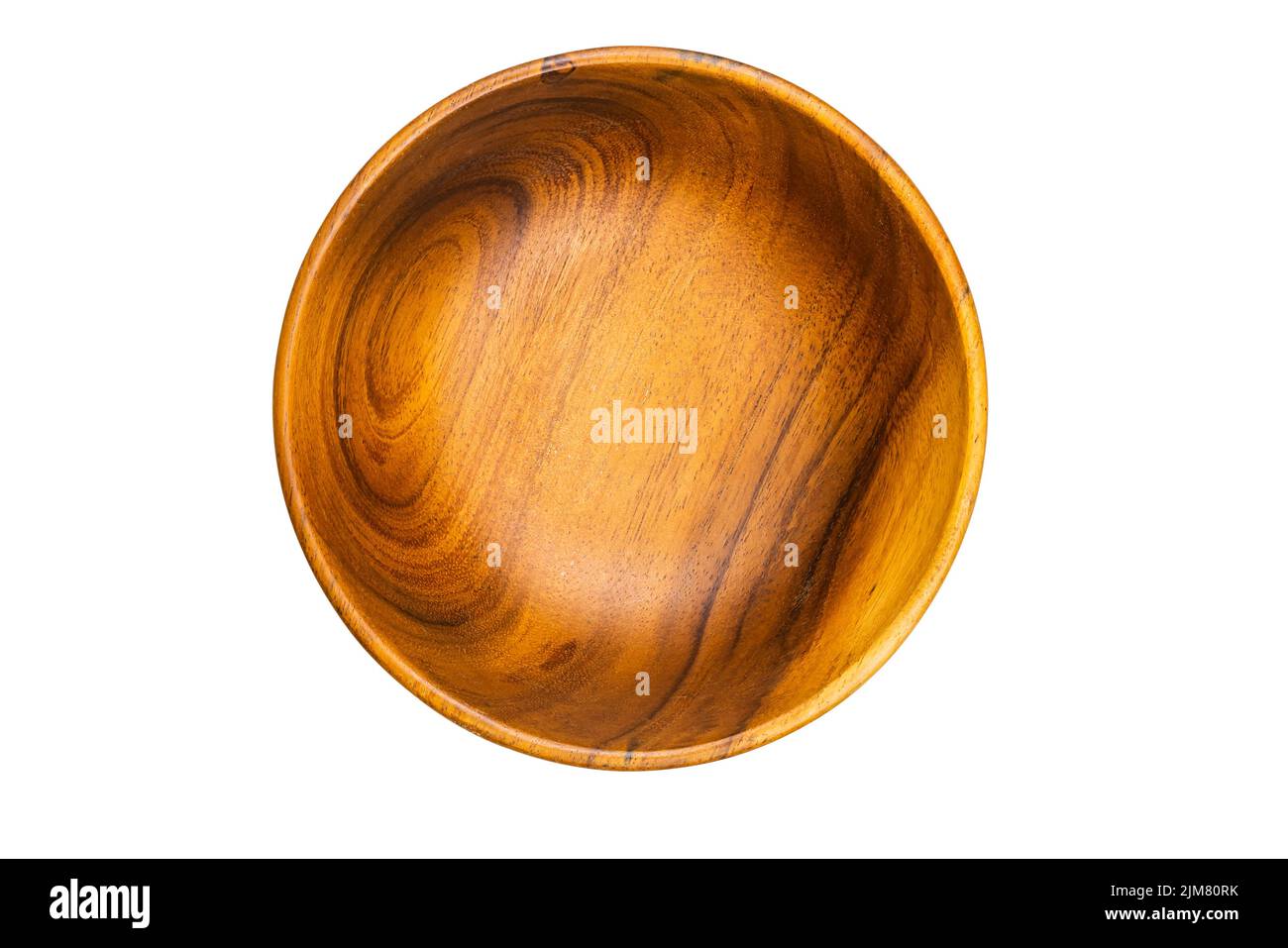 Top view of empty wooden cup bowl for salad cooking isolated on white background with clipping path. Stock Photo