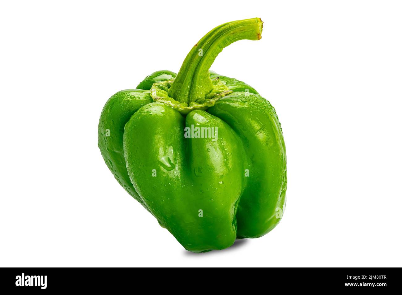 Single fresh green bell pepper or paprika or capsicum isolated on white background with clipping path. Stock Photo
