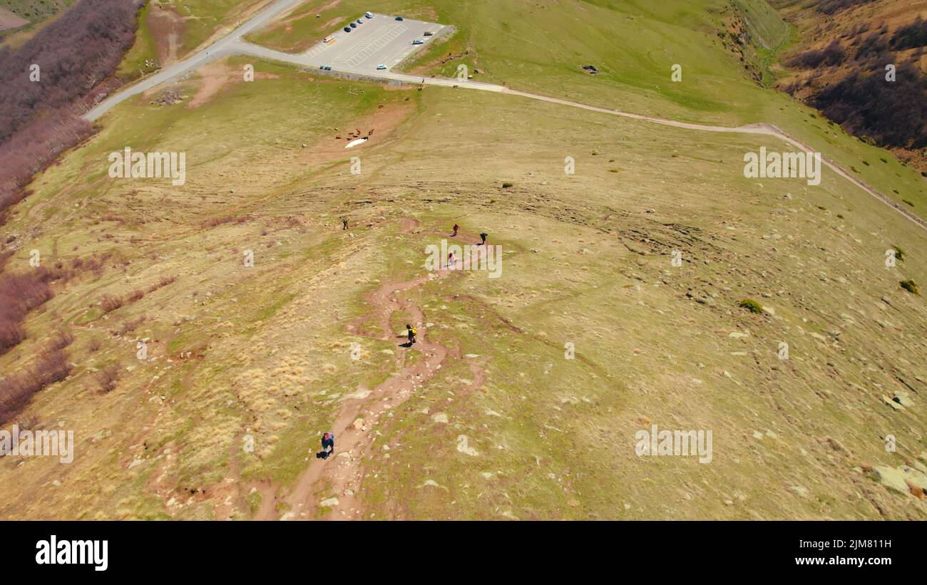 ascending view of the mountain field in Kazbegi, Georgia. High quality photo Stock Photo