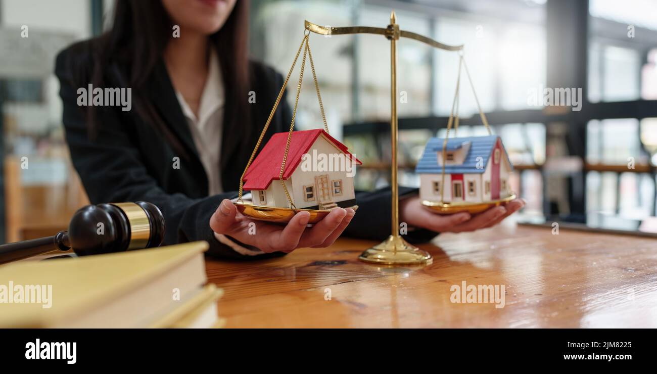 Advice, Justice concept. Lawyer business woman do house case. Stock Photo