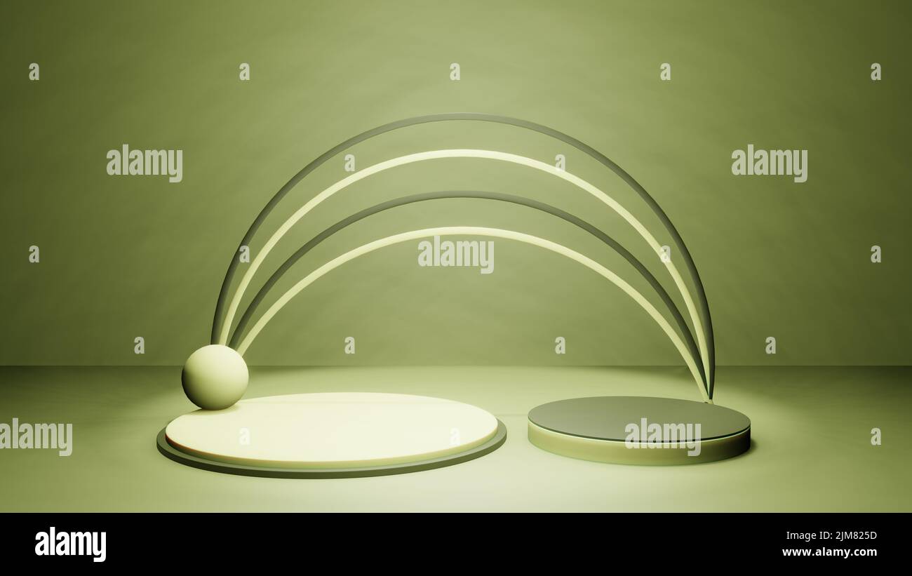 Abstract empty podium with shadows on green background. Mock up stand ...