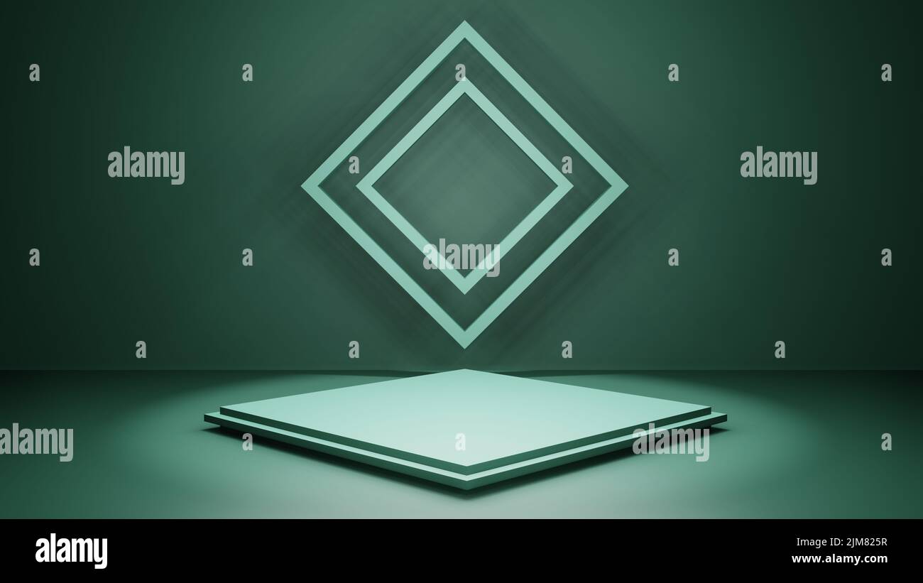 Abstract empty podium with shadows on green background. Mock up stand ...