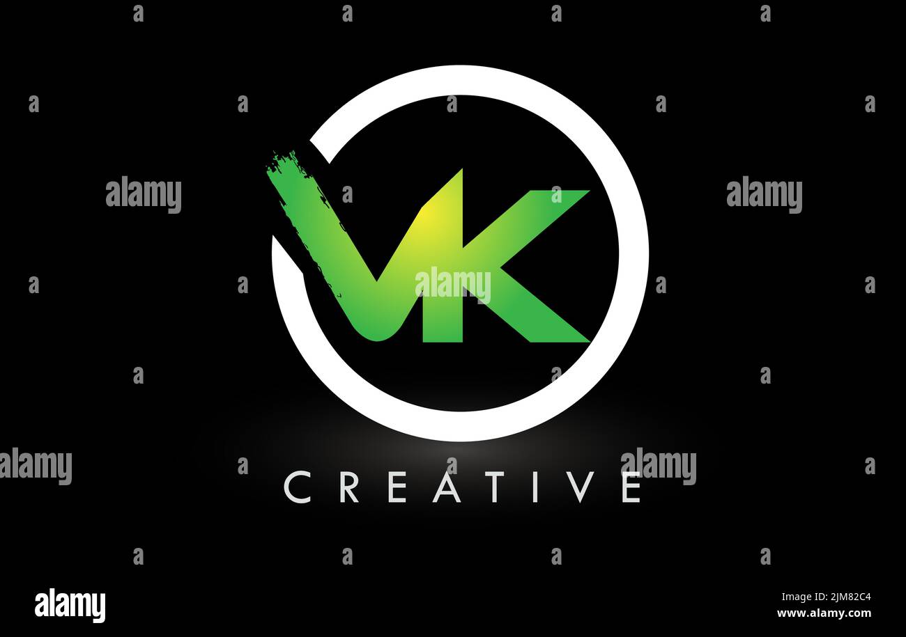 VK Brush Letter Logo Design with Green White Circle. Creative Brushed ...