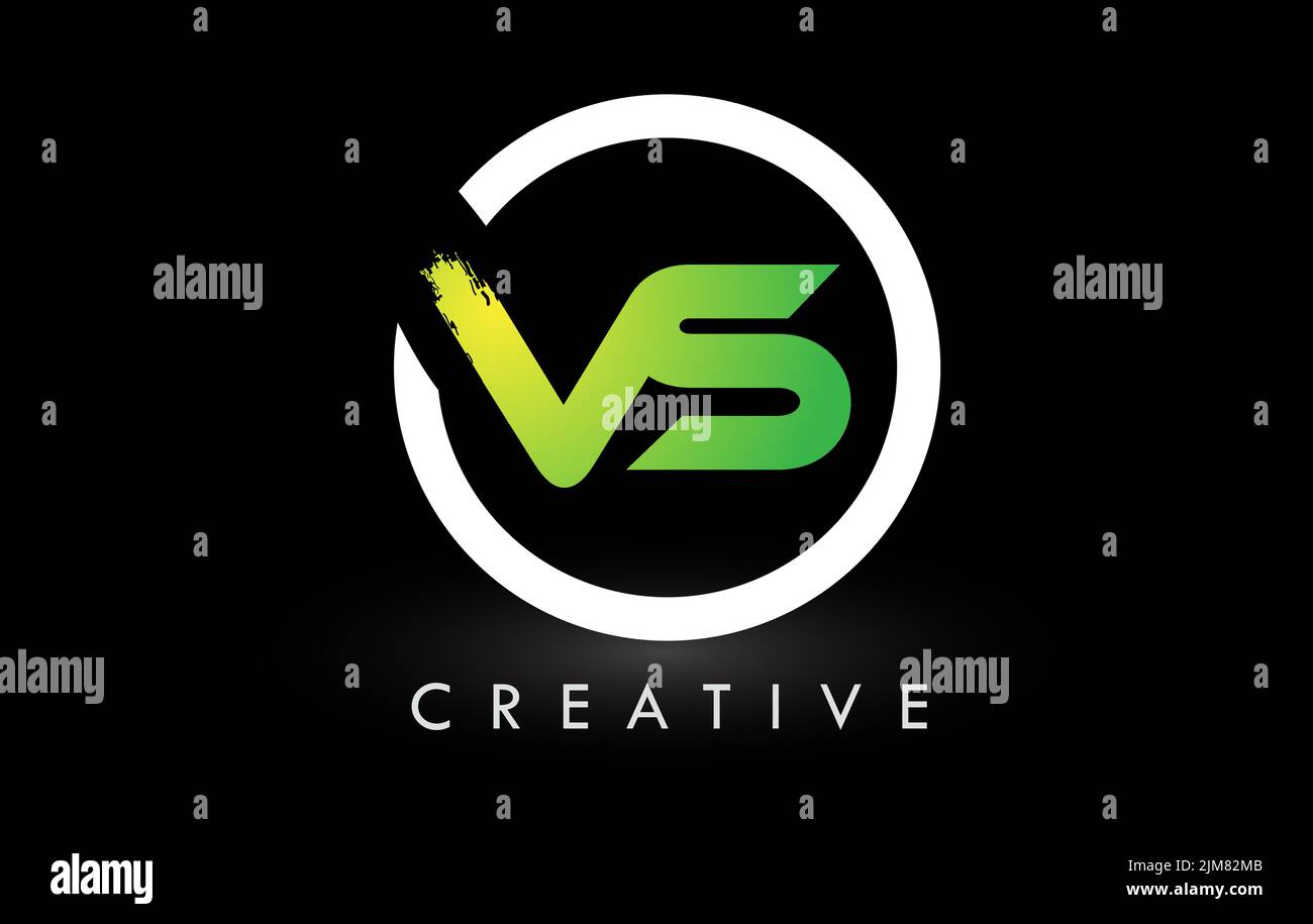 VS Brush Letter Logo Design with Green White Circle. Creative Brushed ...