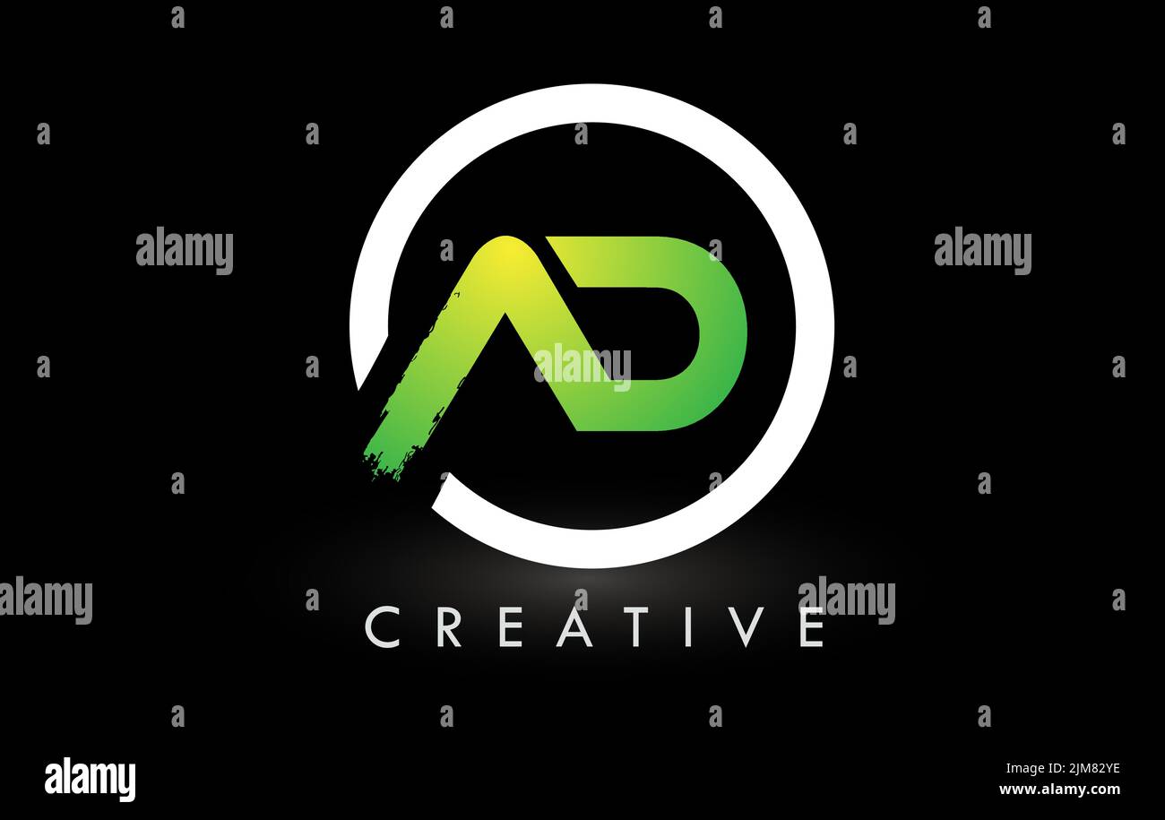 AD Brush Letter Logo Design with Green White Circle. Creative Brushed ...
