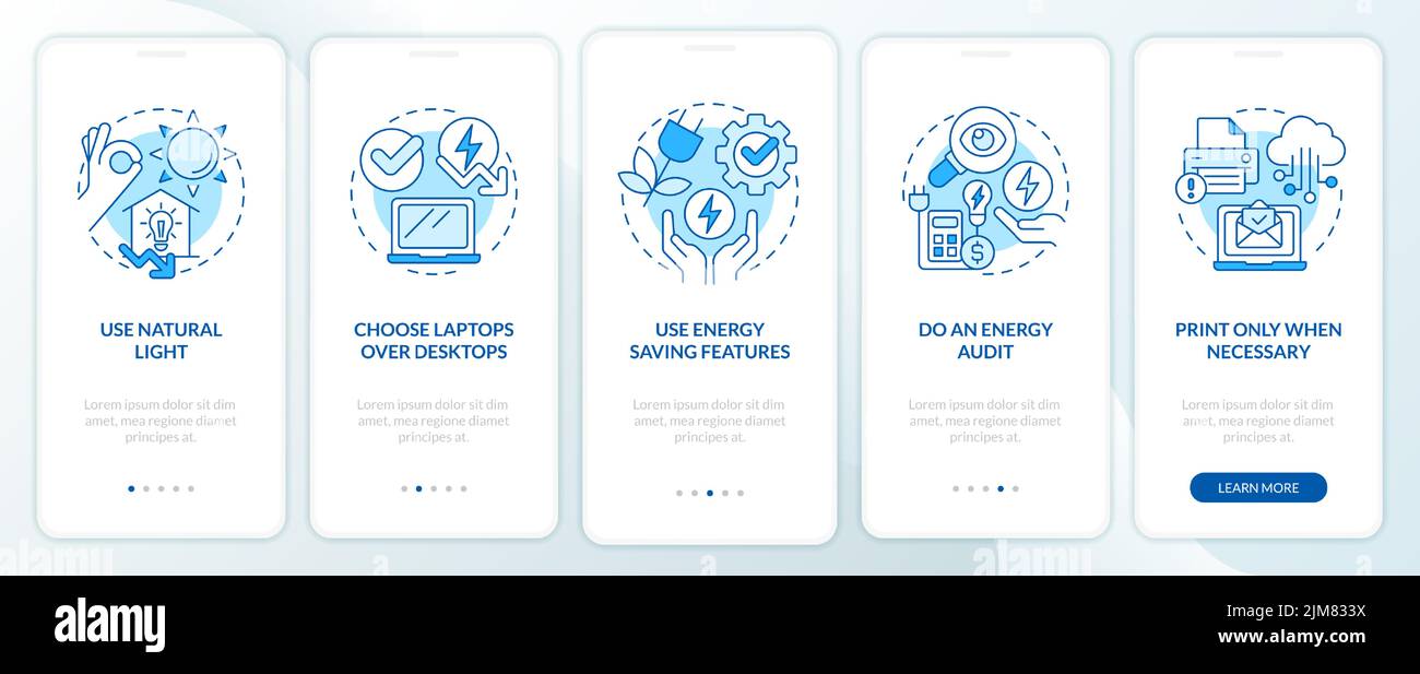 Energy efficiency at work blue onboarding mobile app screen Stock Vector