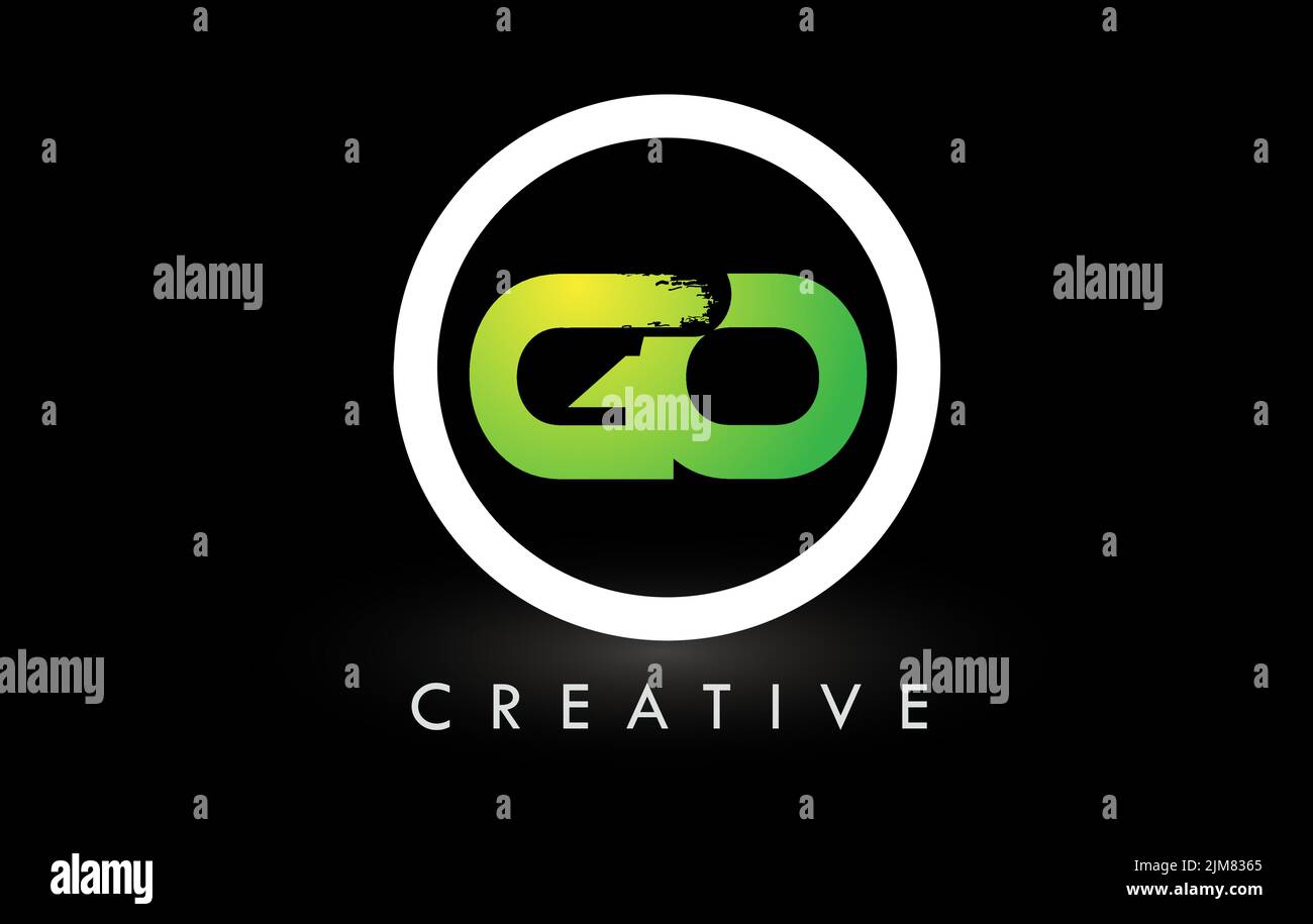 GO Brush Letter Logo Design with Green White Circle. Creative Brushed ...