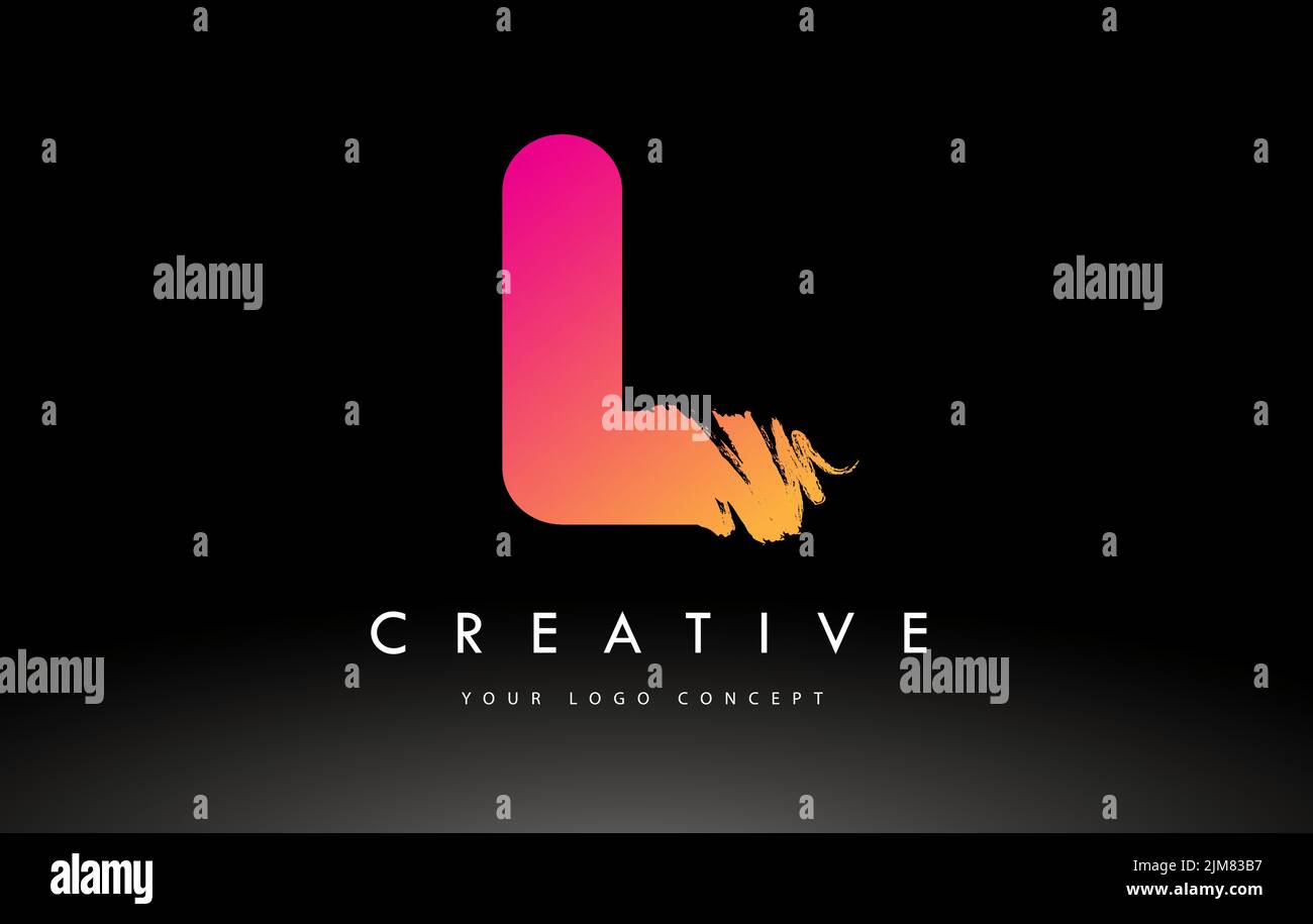 L Brushed Letter Logo. Purple Pink Brush Letters design with Artistic ...