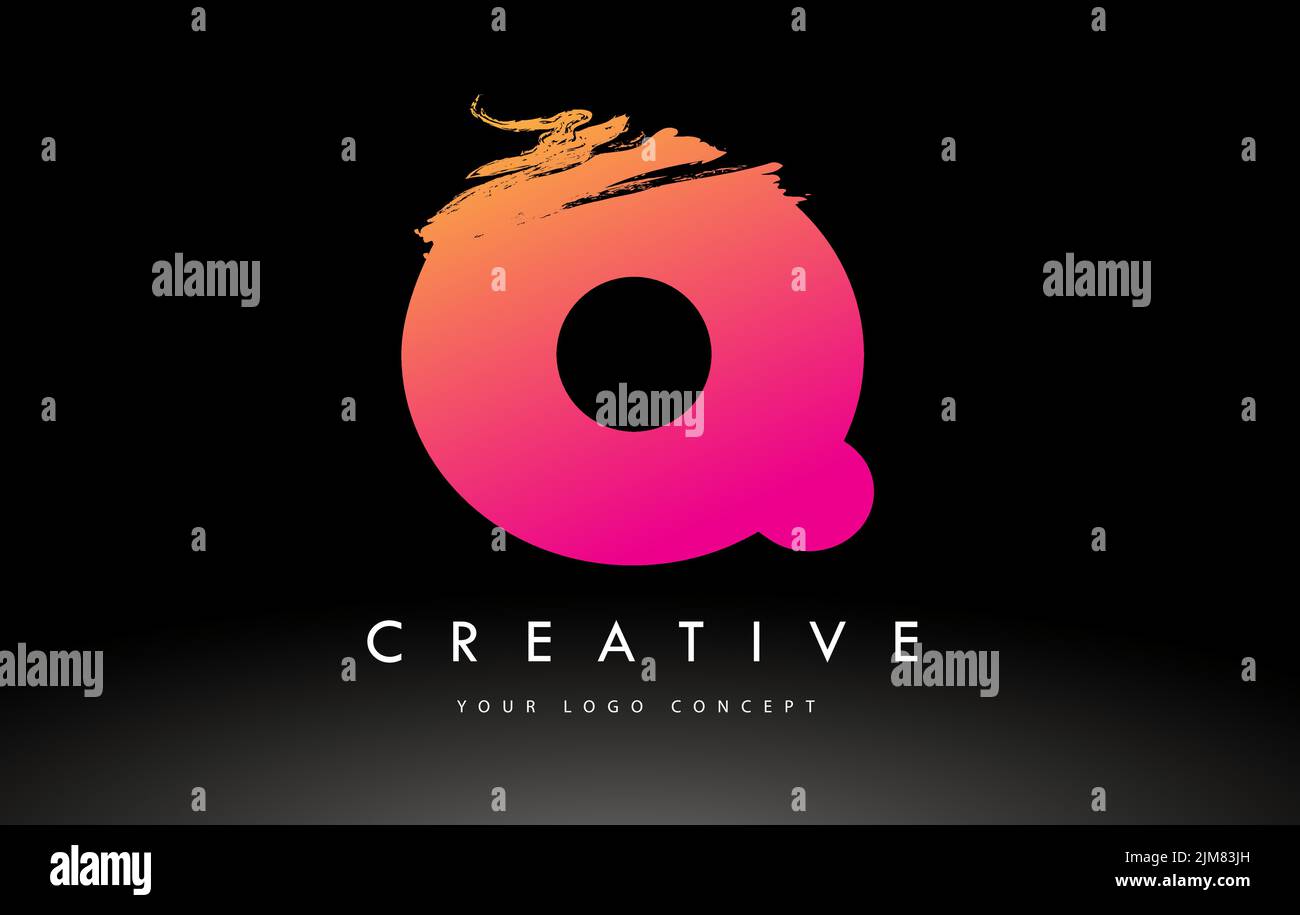 Q Brushed Letter Logo. Purple Pink Brush Letters design with Artistic ...