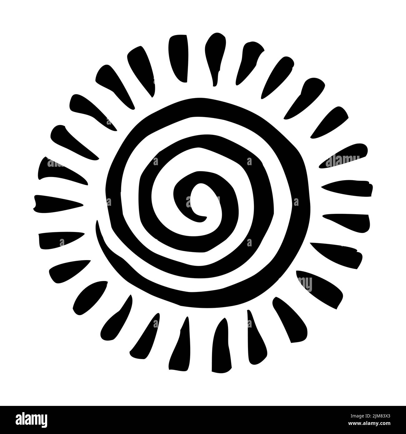 Hand drawn Sun painted with ink brush Stock Vector