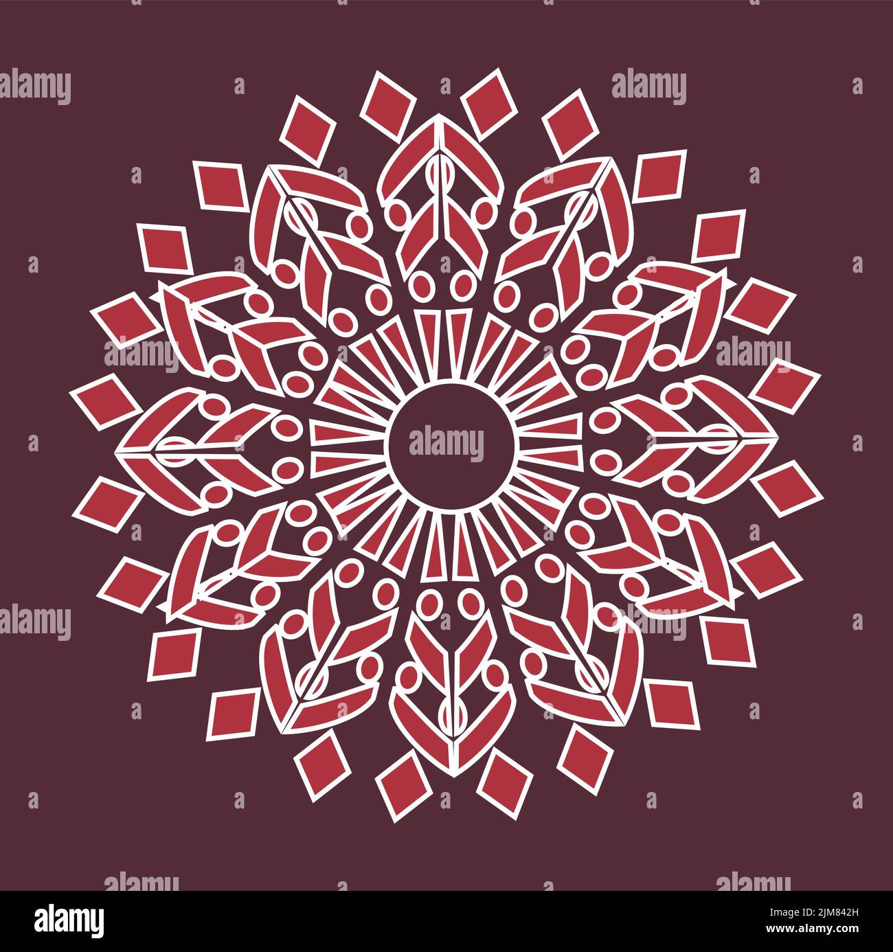 Red vintage greeting card on a black background. Ethnic mandala pattern. Hand drawn vector illustration Stock Vector