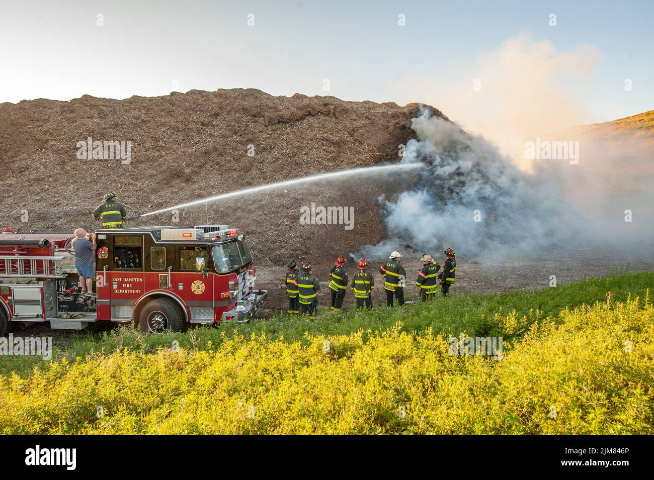 At roughly 5:15 a.m. on the morning of June 30th, 2016, East Hampton Fire Department chiefs were called to the area of Accabonac Road and Addie Conkli Stock Photo