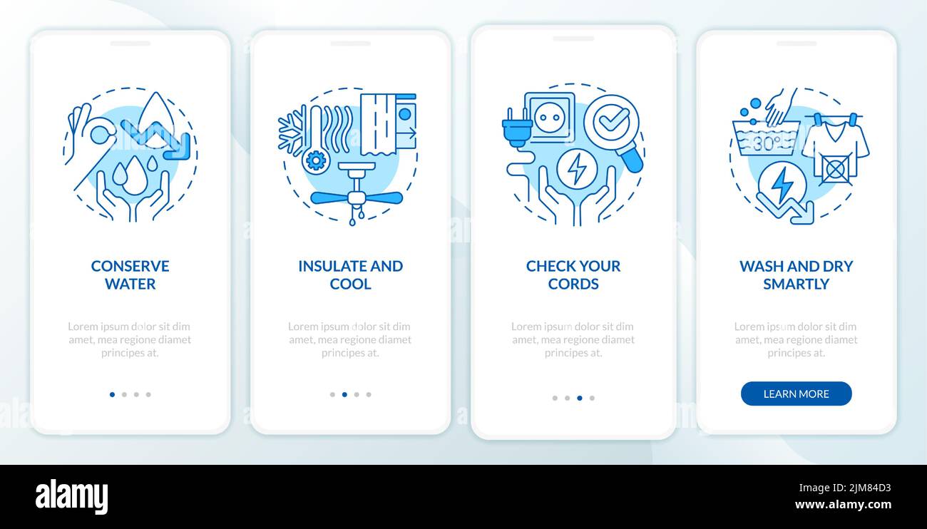 Energy efficiency at home blue onboarding mobile app screen Stock Vector