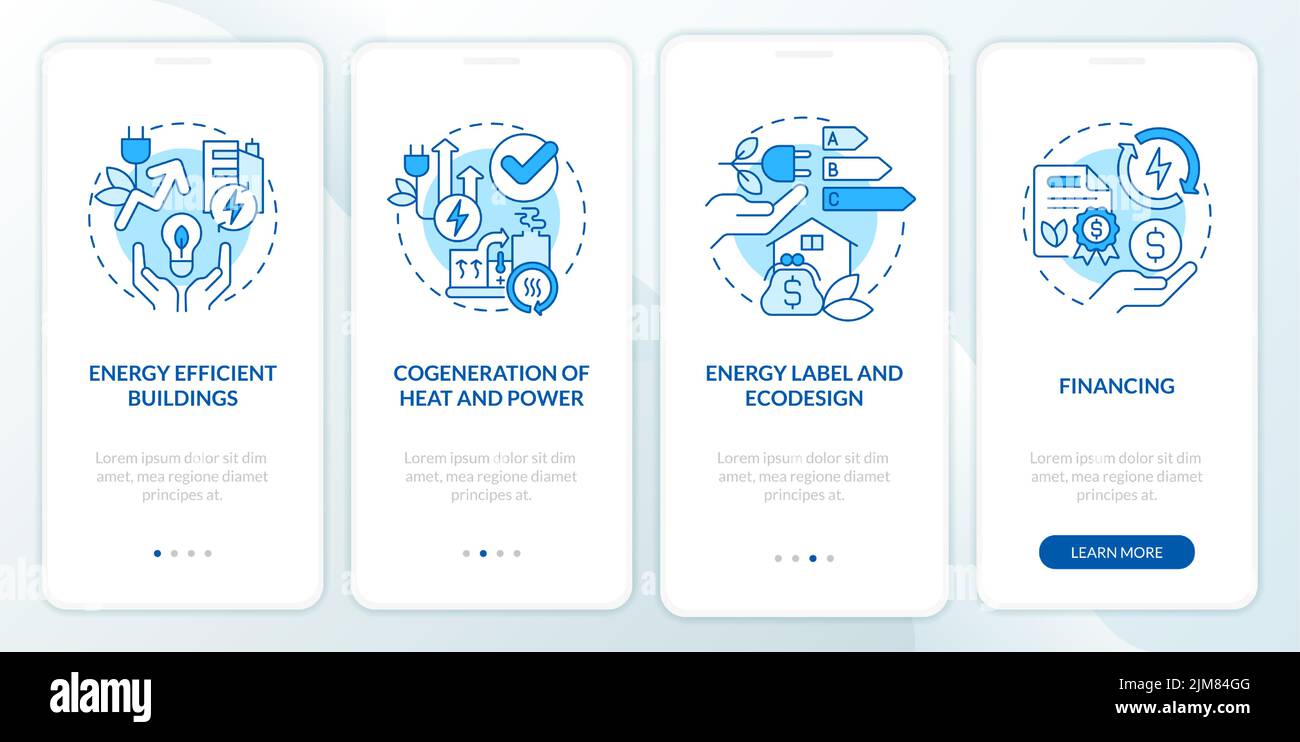 Energy efficiency and conservation blue onboarding mobile app screen Stock Vector