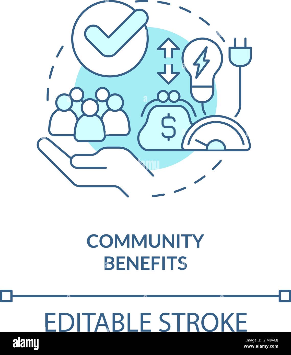 Community benefits turquoise concept icon Stock Vector