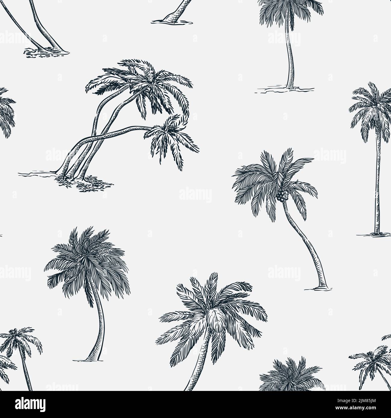 Tropical seamless pattern. Pink flamingo on white background. Vector color hand drawn sketch illustration. Summer fabric design, wrapping paper, trend Stock Vector