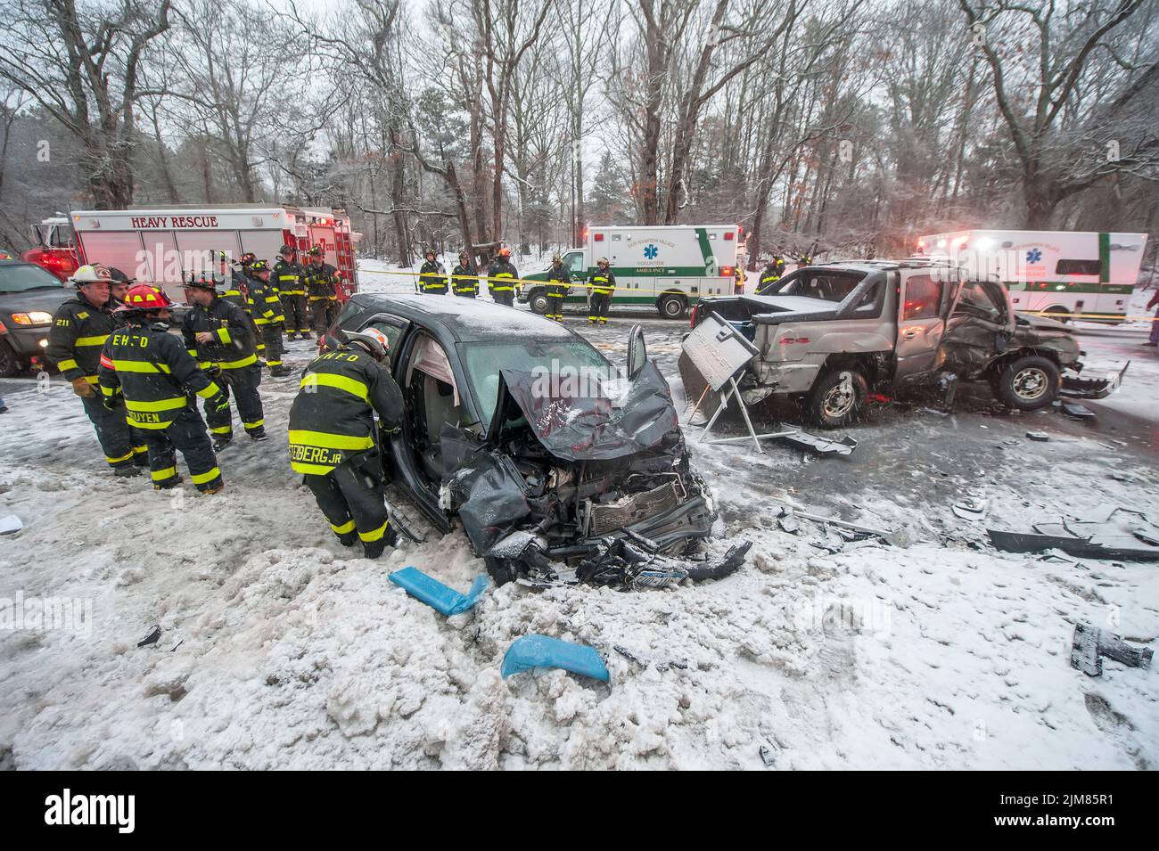 East Hampton, New York firefighters, along with members of the East