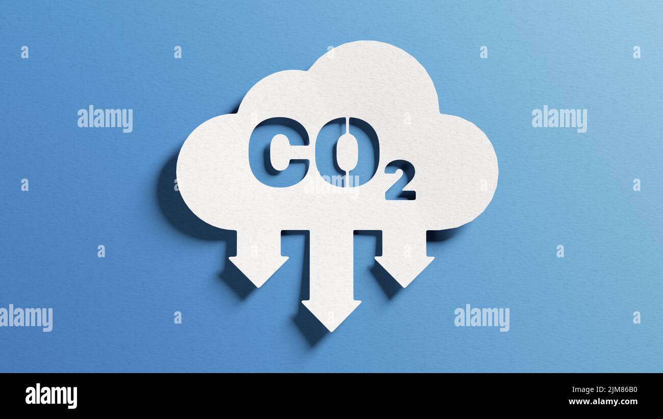 Lower CO2 emissions to limit climate change and global warming. Reduce greenhouse gas levels, decarbonize, net zero carbon dioxide footprint. Abstract Stock Photo