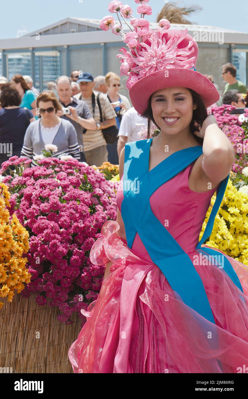 Madeira Portugal Woman At Funchal Flower Festival Stock Photo