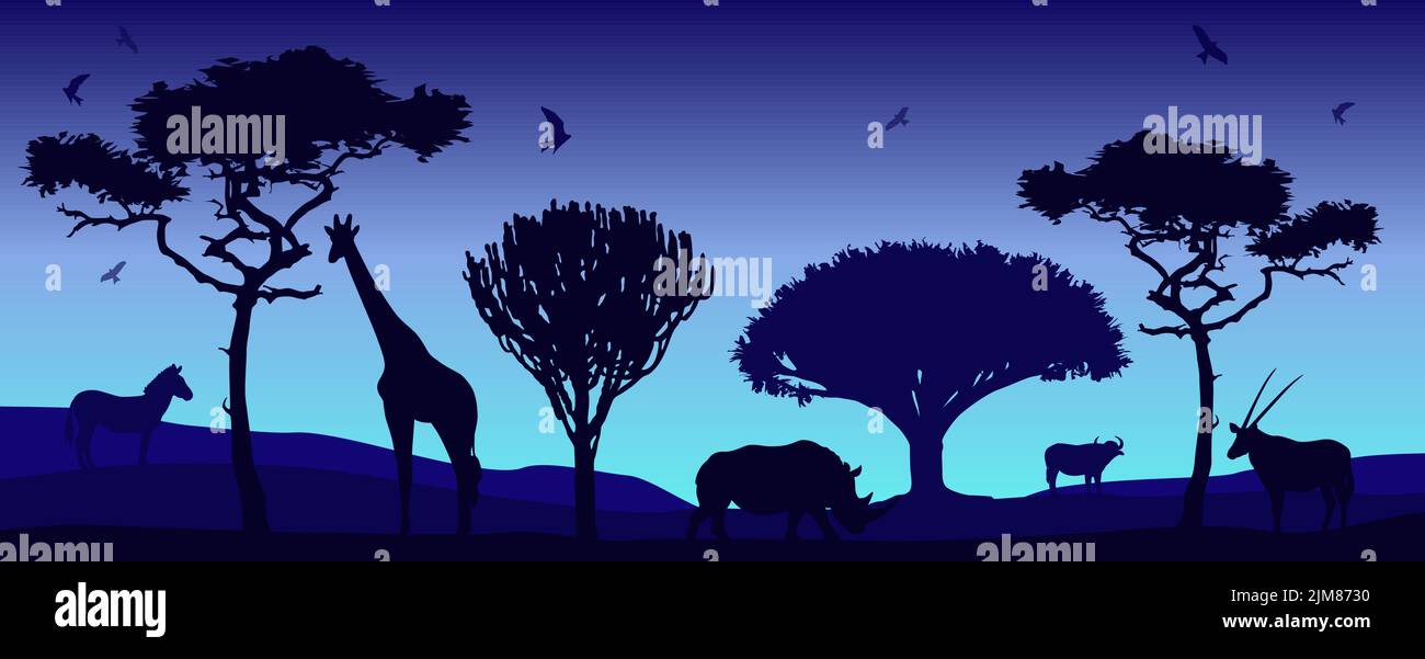Modern art with silhouettes of african animals. Stock Vector