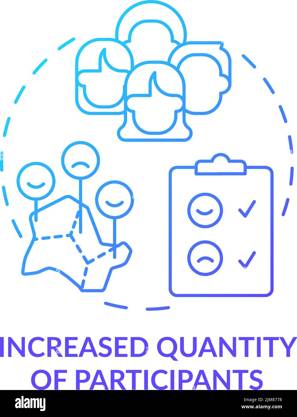 Increased quantity of participants blue gradient concept icon Stock Vector