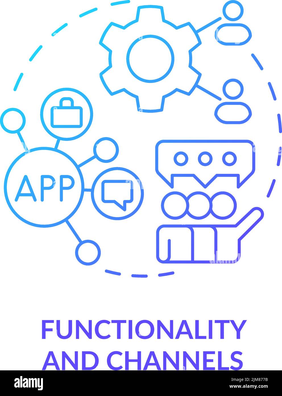 Functionality and channels blue gradient concept icon Stock Vector