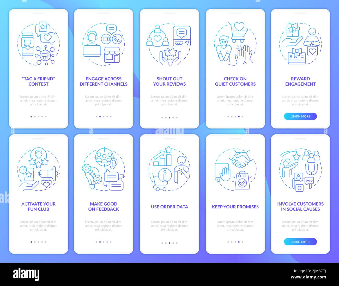 Digital customer engagement blue gradient onboarding mobile app screen ...