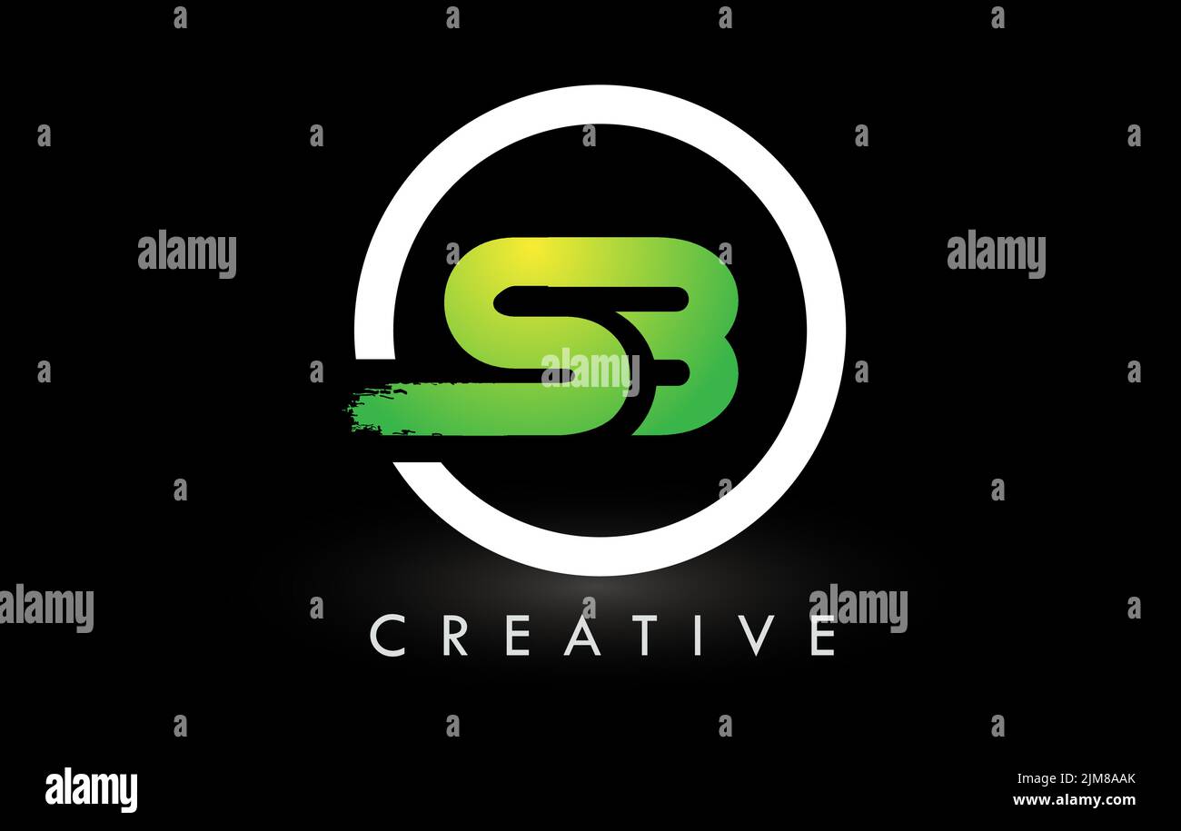 SB Brush Letter Logo Design with Green White Circle. Creative Brushed ...