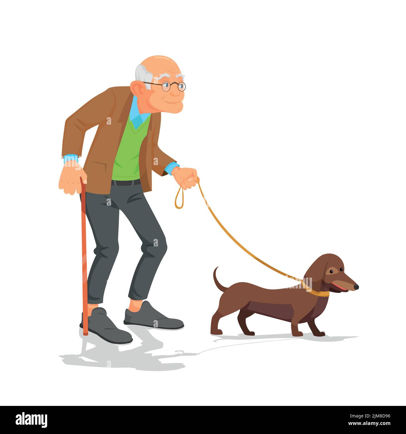 cartoon man walking dog