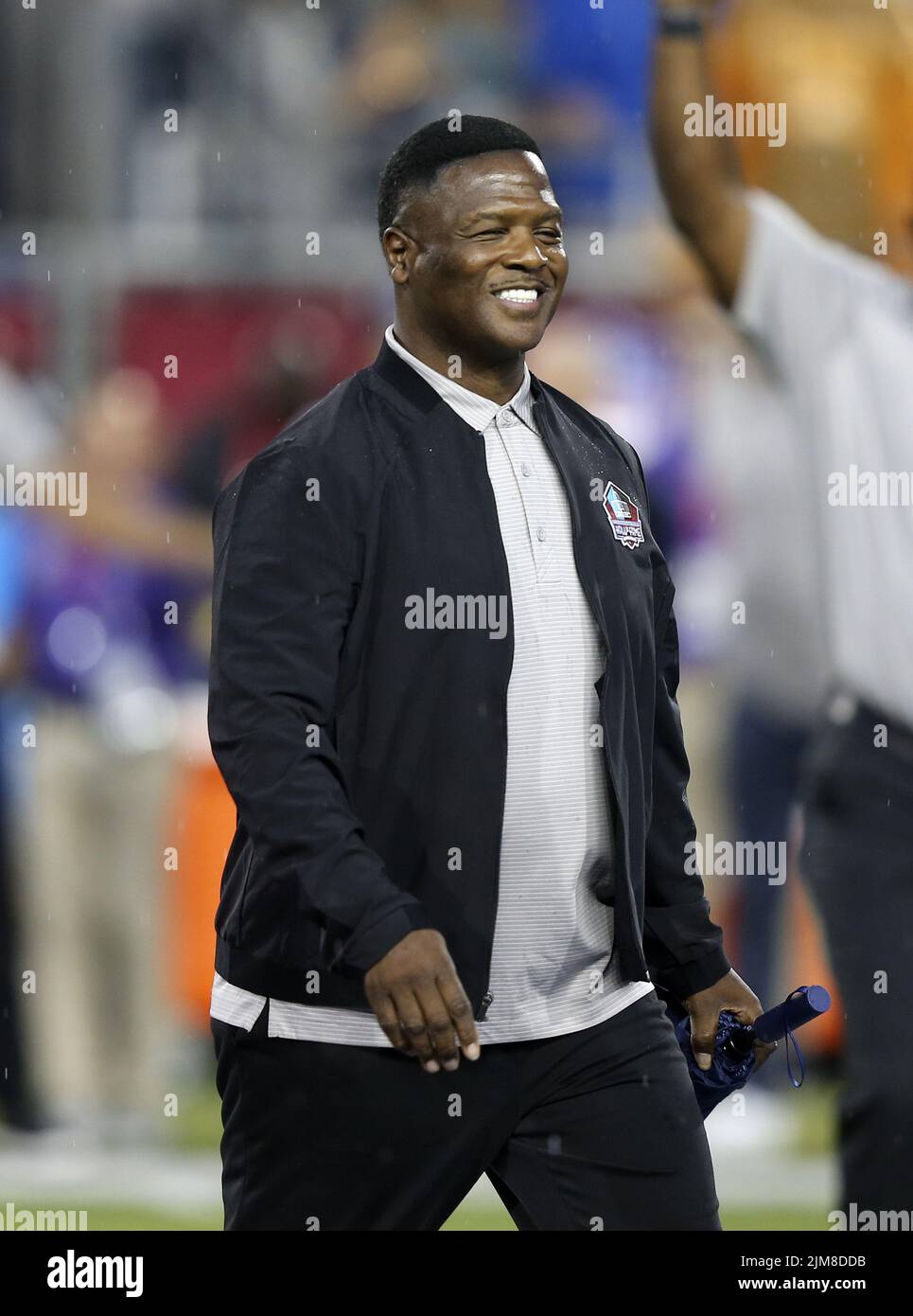 Canton, United States. 04th Aug, 2022. Pro Football Hall of Fame Class of 2022 Inductee, LeRoy Butler is introduced prior to the start of the Pro Football Hall of Game between the Las Vegas Raiders and Jacksonville Jaguars in Canton, Ohio, on Thursday, August 4, 2022. Photo by Aaron Josefczyk/UPI Credit: UPI/Alamy Live News Stock Photo