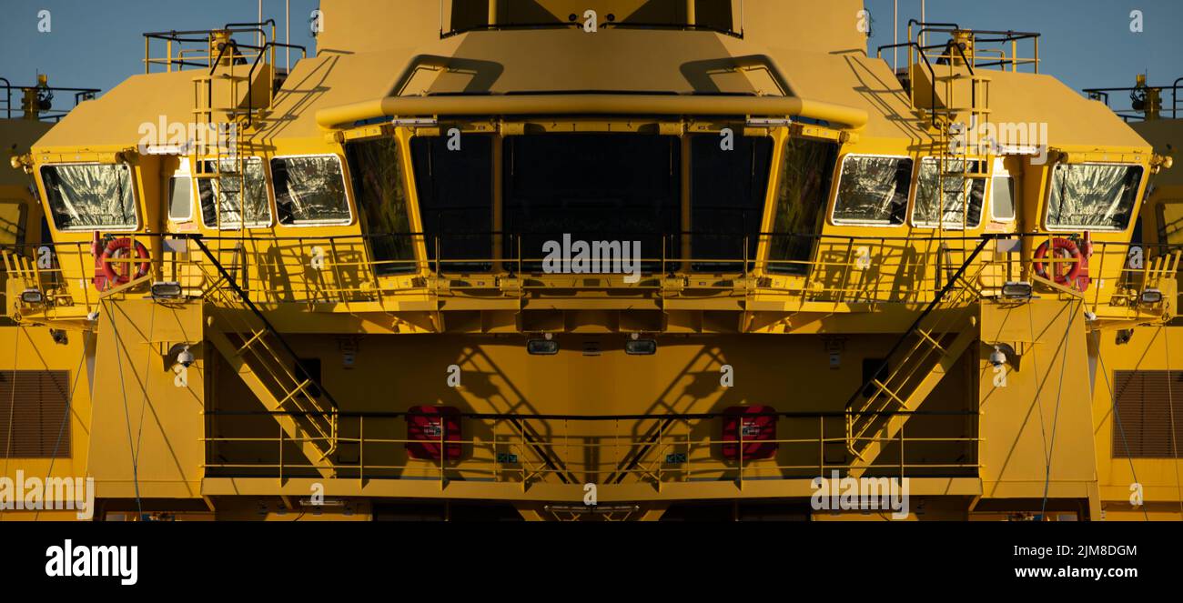 Mirrored abstract image of coastal support ship docked in Torvik, Norway. Stock Photo