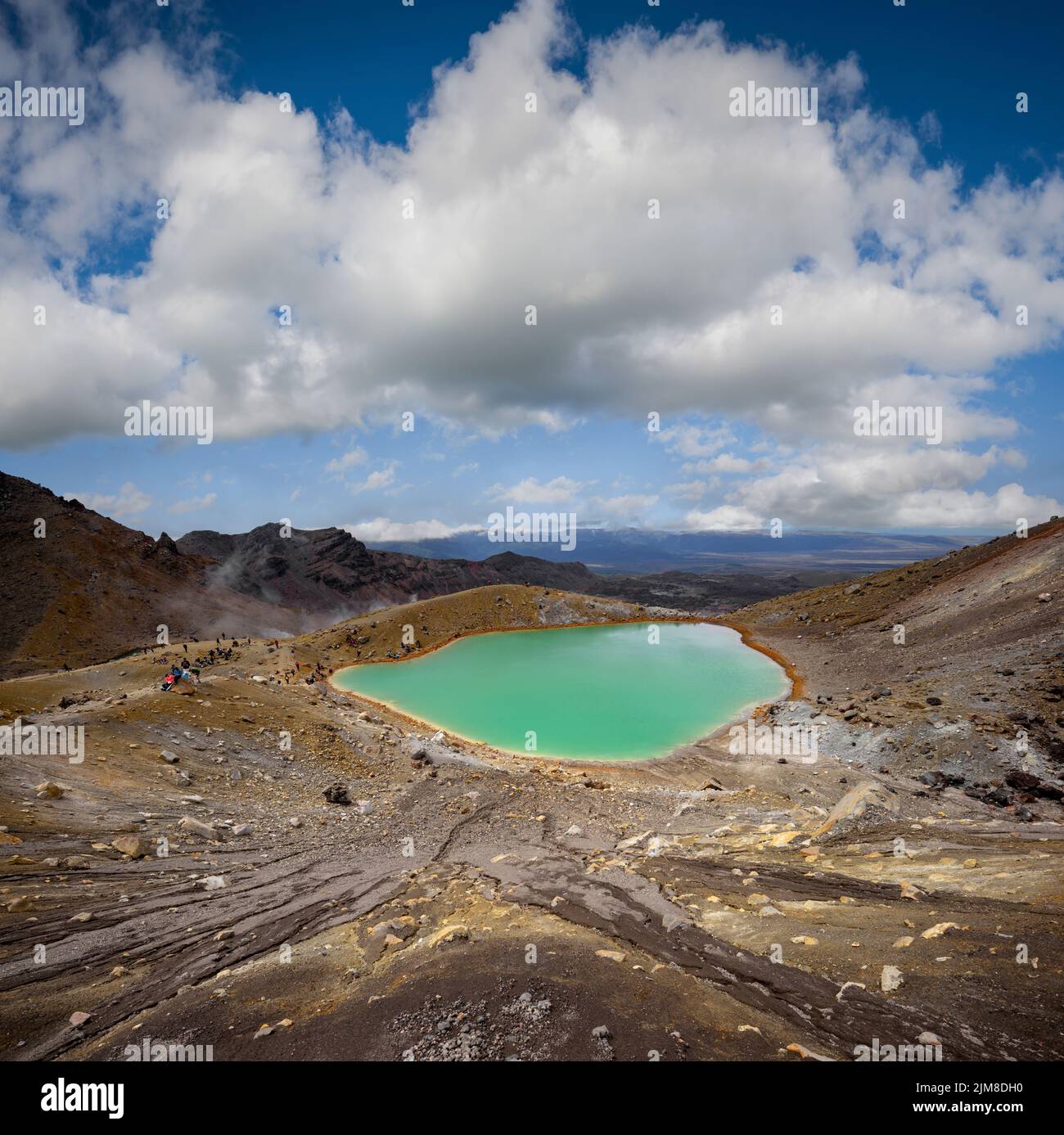 Emerald pool in the landscape of the Tongariro walking route, New Zealand. Stock Photo
