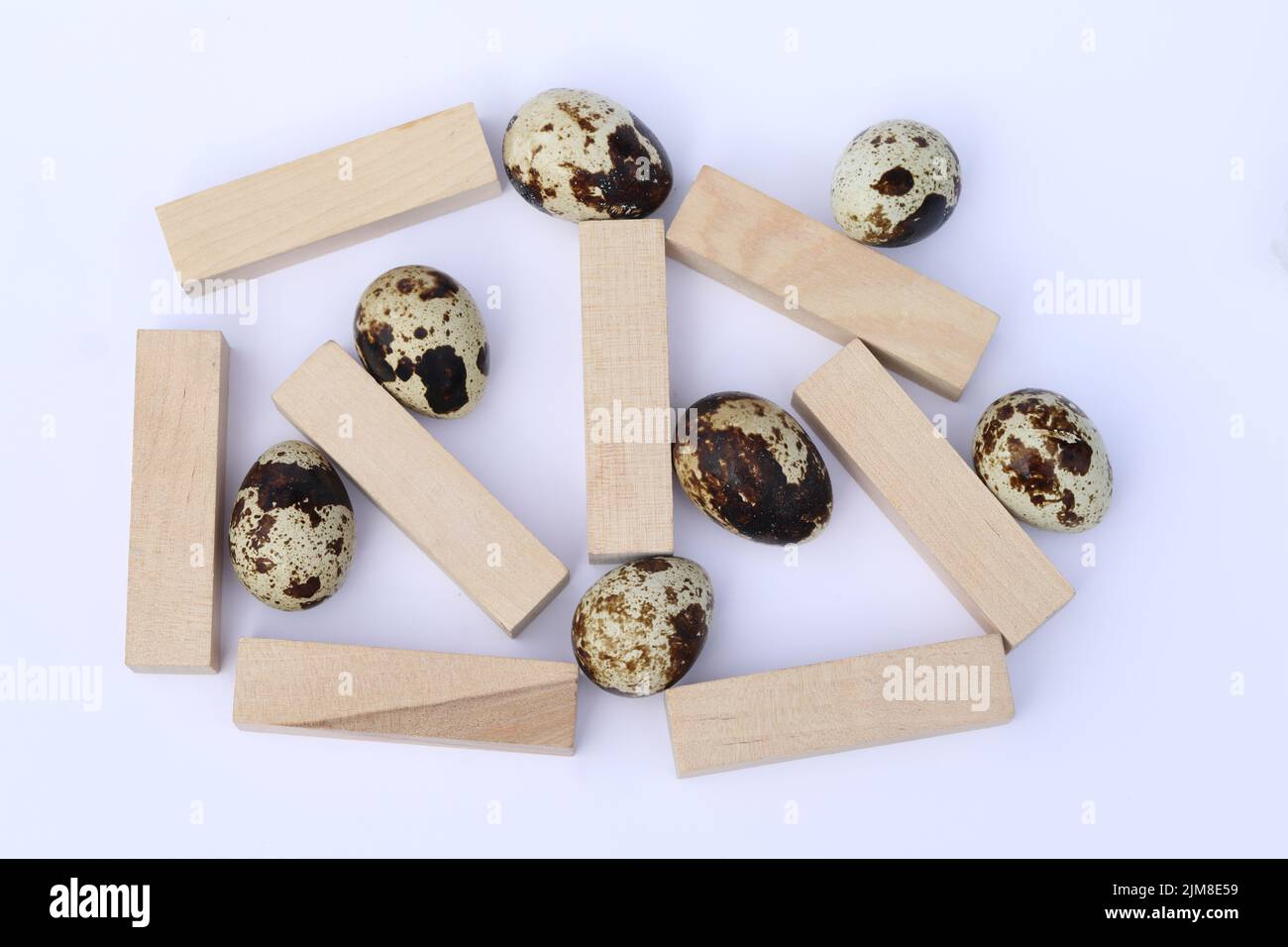 quail eggs on the white background with copy space Stock Photo