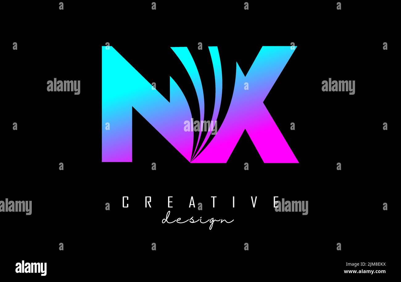 Creative colorful letter NX n x logo with leading lines and road ...