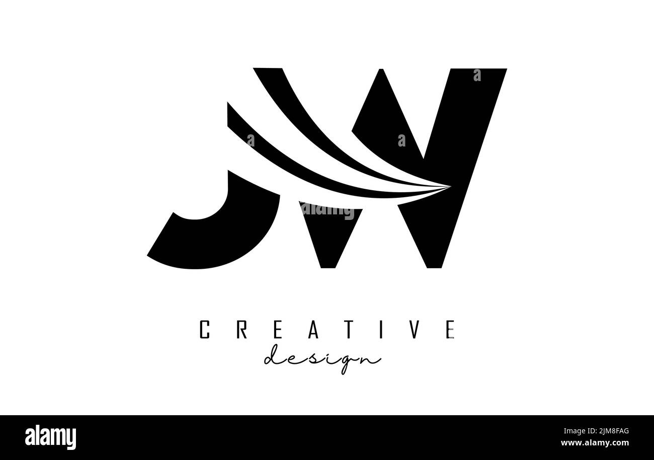 Creative black letter JW J w logo with leading lines and road concept