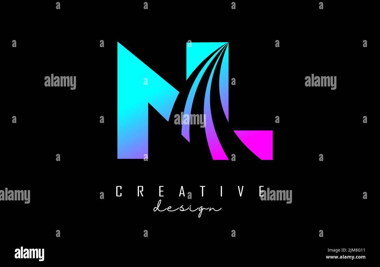 Creative colorful letter NL n l logo with leading lines and road ...