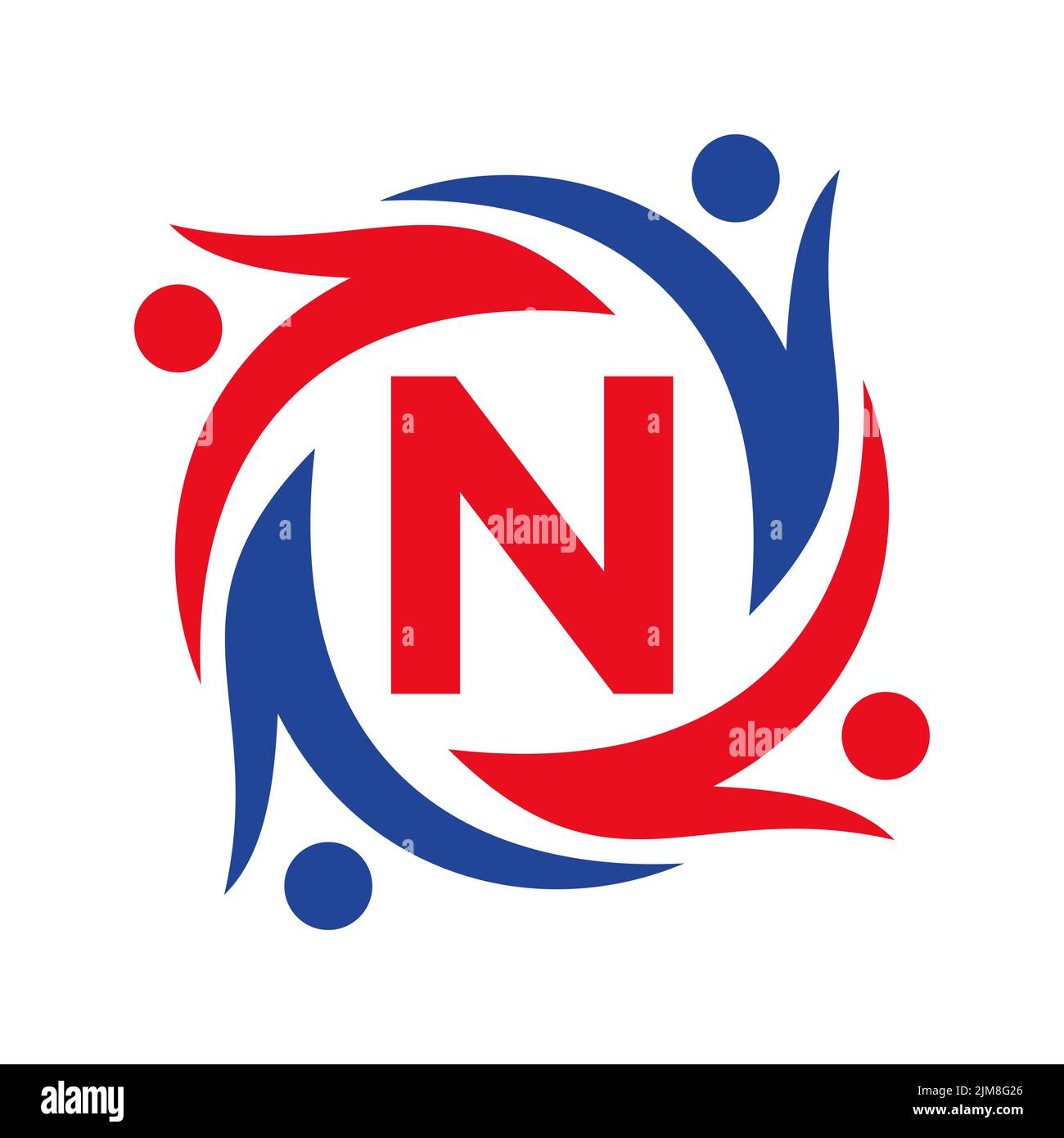 American Charity Logo on Letter N Sign. Unite Teamwork Foundation icon Organization Care Logo Stock Vector