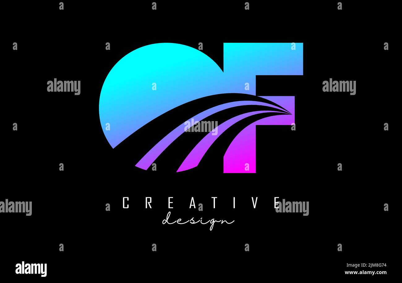 Creative colorful letter OF o f logo with leading lines and road ...