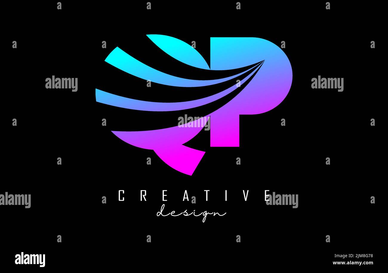Creative colorful letter QP q p logo with leading lines and road ...