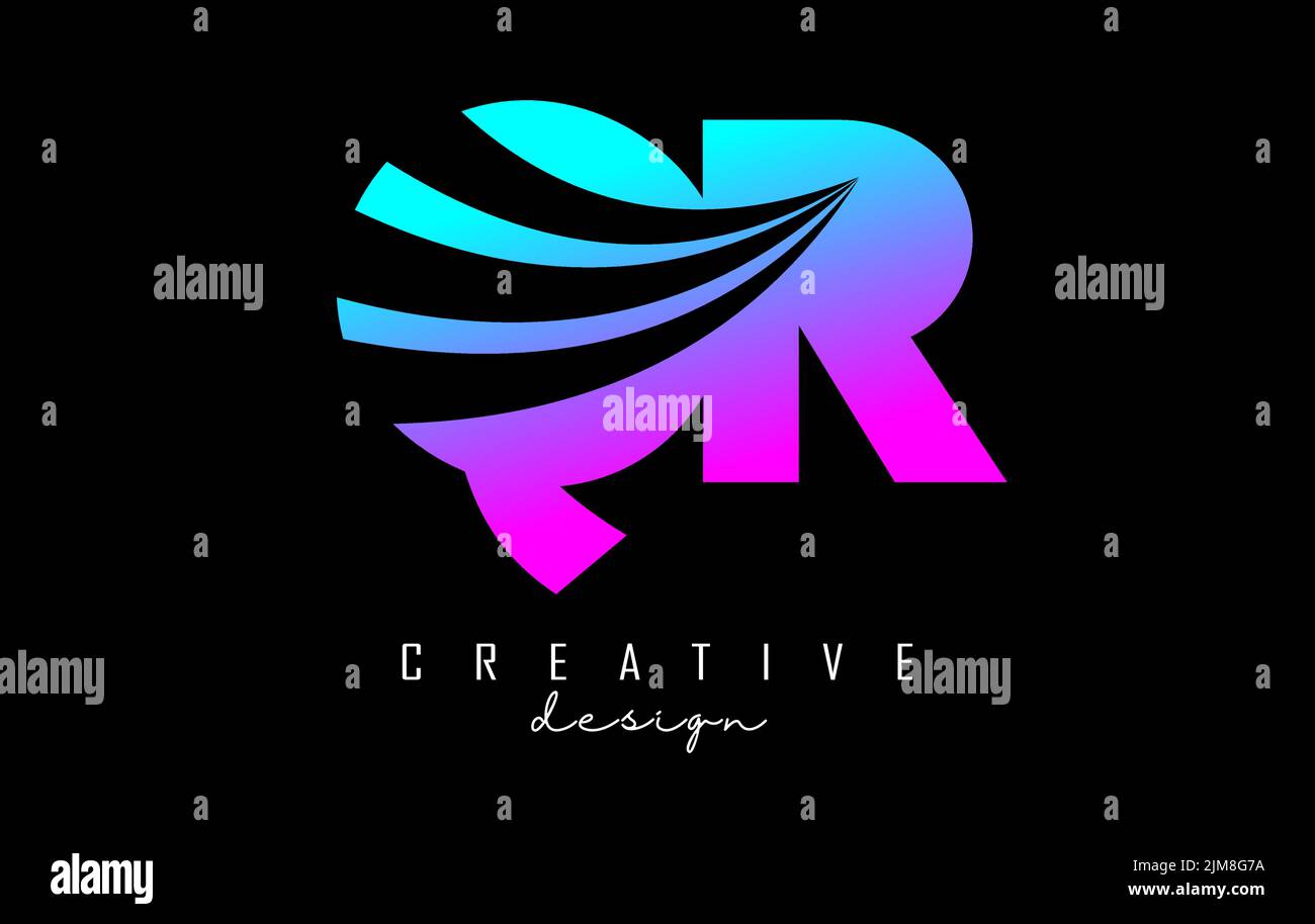 Creative colorful letter QR q r logo with leading lines and road ...