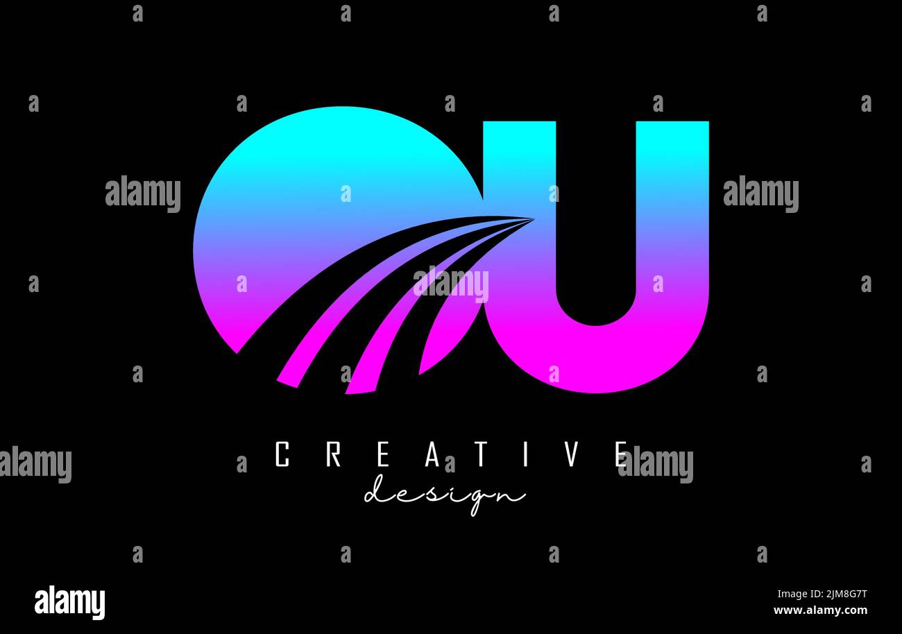 Creative colorful letter Ou o u logo with leading lines and road ...