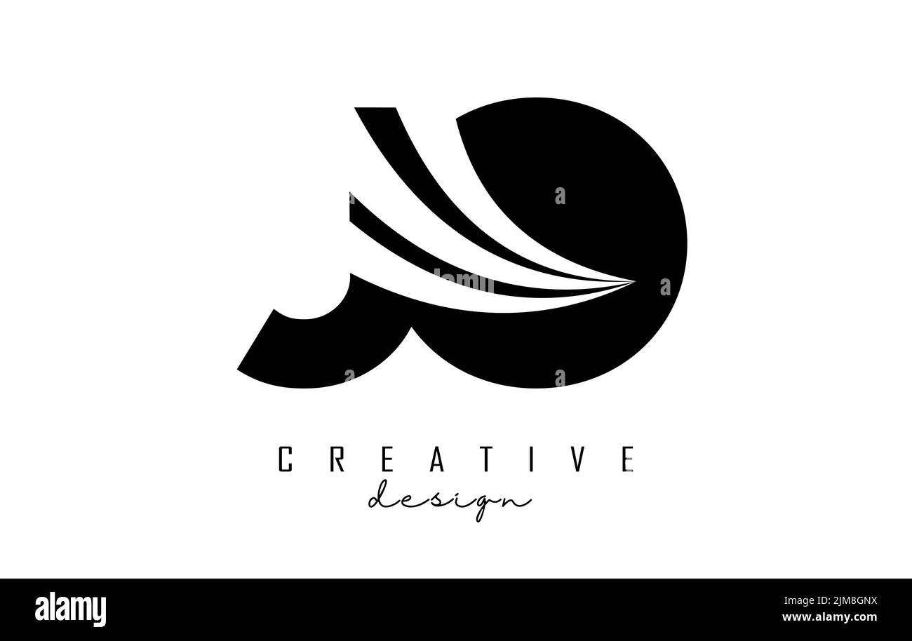 Creative black letter JO J o logo with leading lines and road concept ...