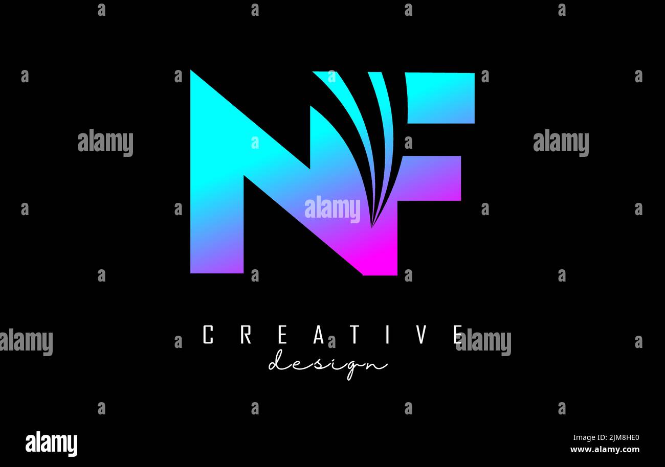 Creative colorful letter NF n f logo with leading lines and road ...