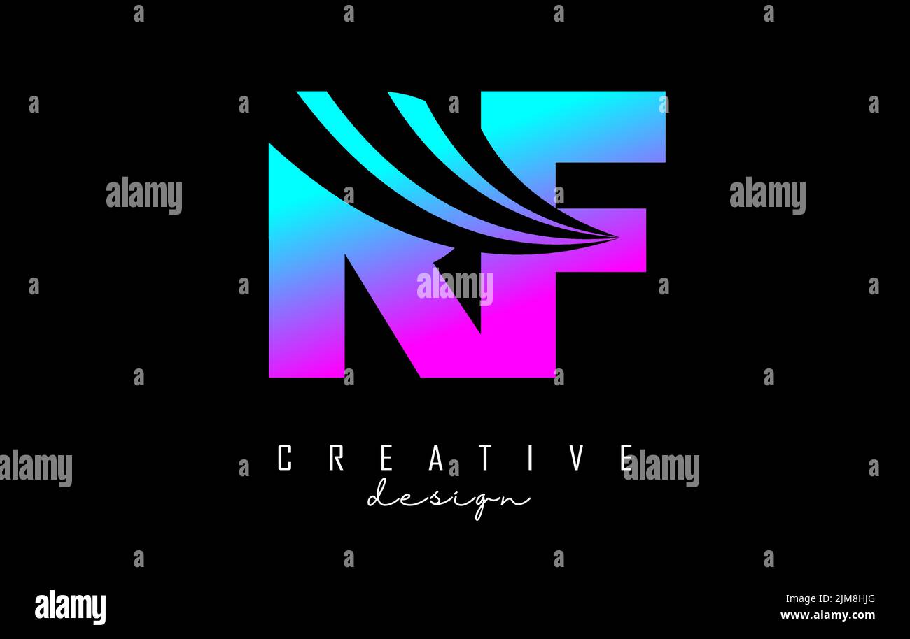 Colorful letter Rf r f logo with leading lines and road concept design ...