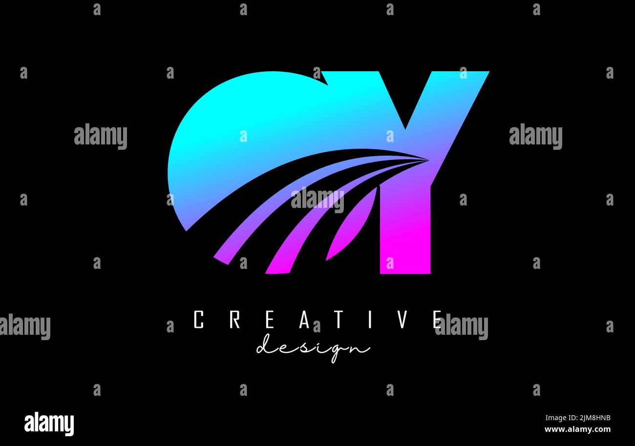 Creative colorful letter OY o y logo with leading lines and road ...